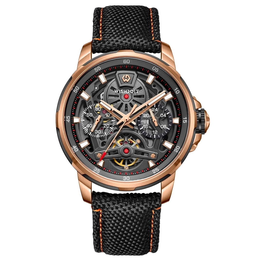 WISHDOIT ARISTOS Automatic Silver Watch-Skeleton Mechanical Luxury Watch Grey Strap.
