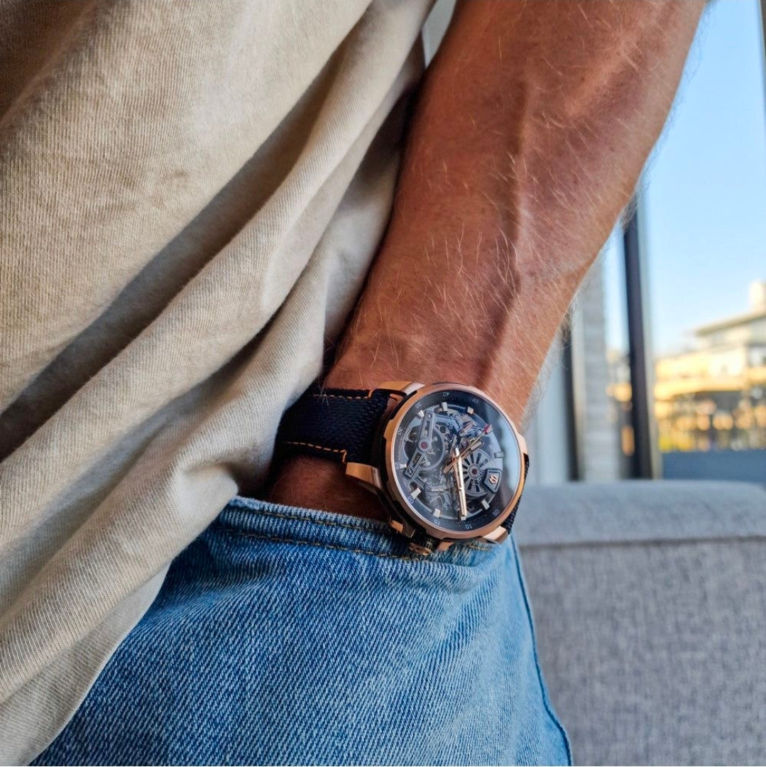 WISHDOIT ARISTOS Automatic Silver Watch-Skeleton Mechanical Luxury Watch Grey Strap.