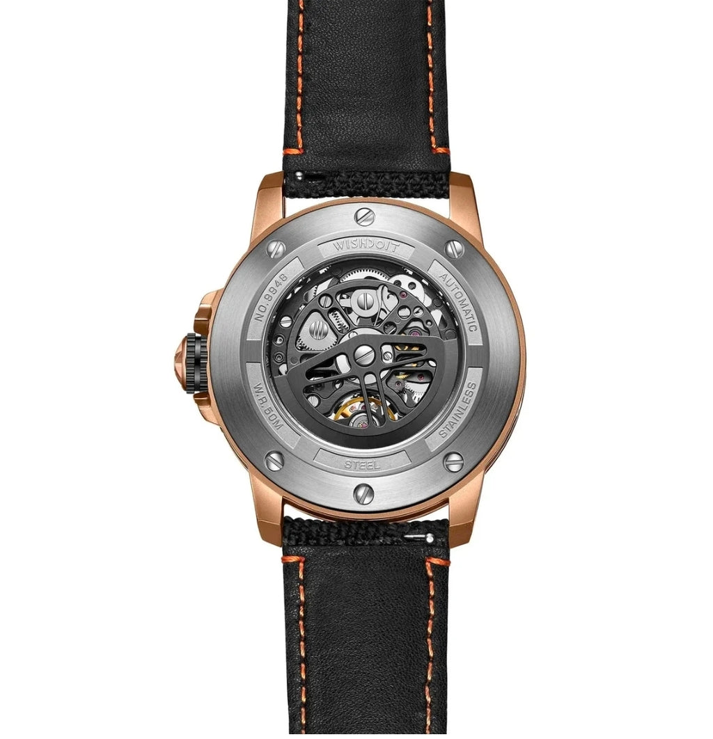 WISHDOIT ARISTOS Automatic Silver Watch-Skeleton Mechanical Luxury Watch Grey Strap.