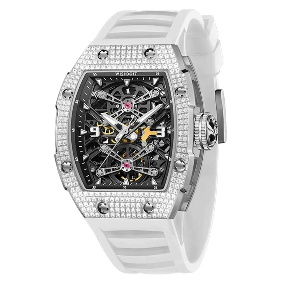 WISHDOIT Captain Kidd Iced-Out Mechanical Watch – Silver Edition